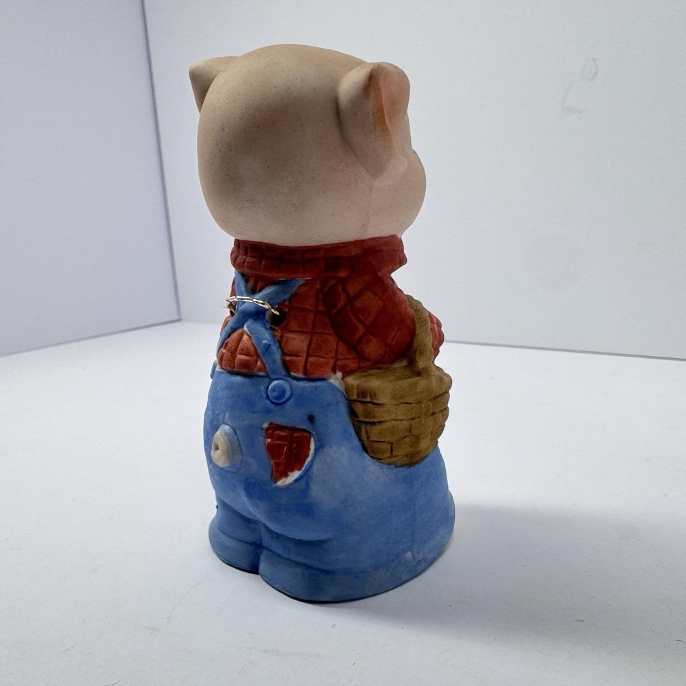 Vintage Jasco Taiwan Pig Bell Figurine Blue Overalls Farm Country Ceramic - Picture 3 of 8
